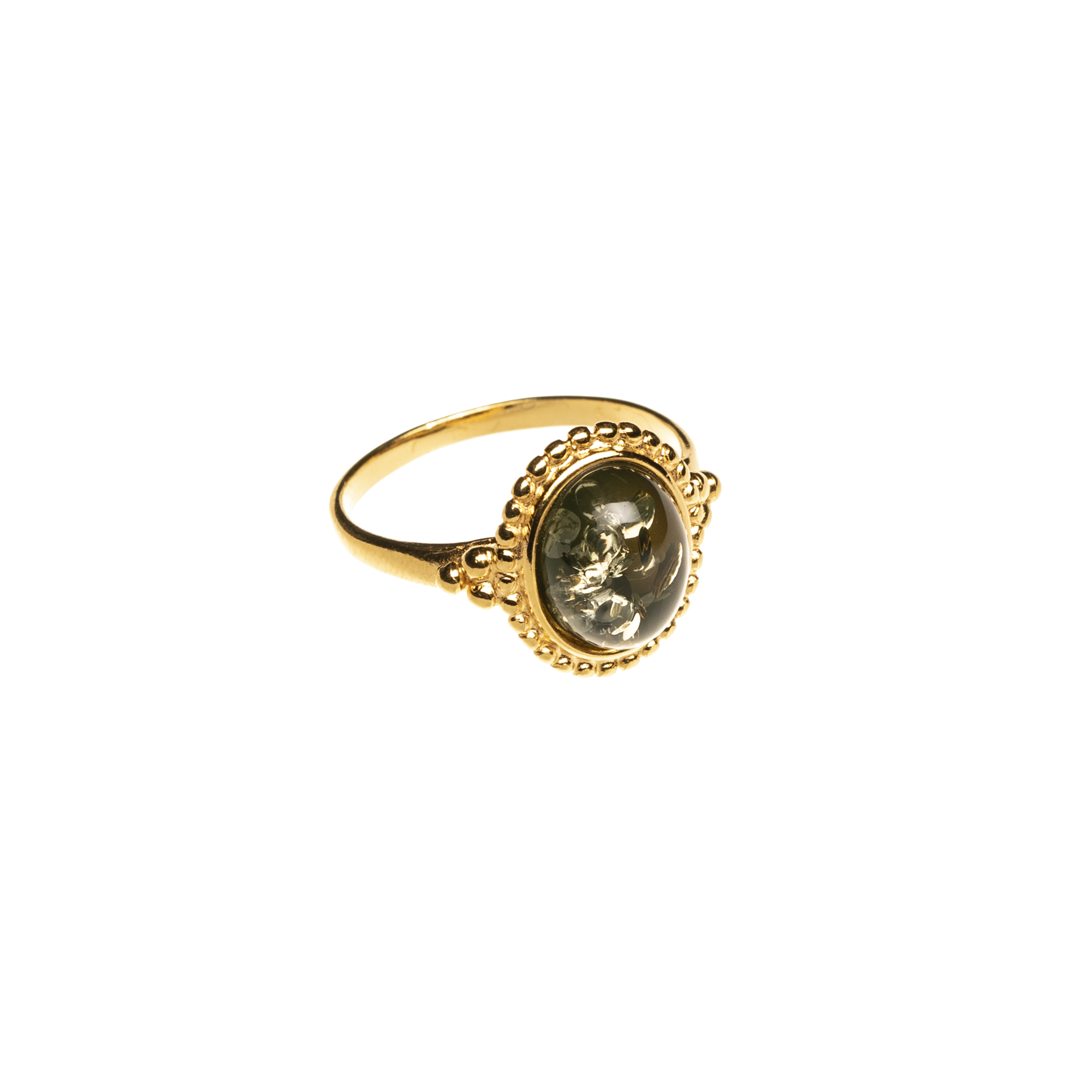 Bonita ring with green amber