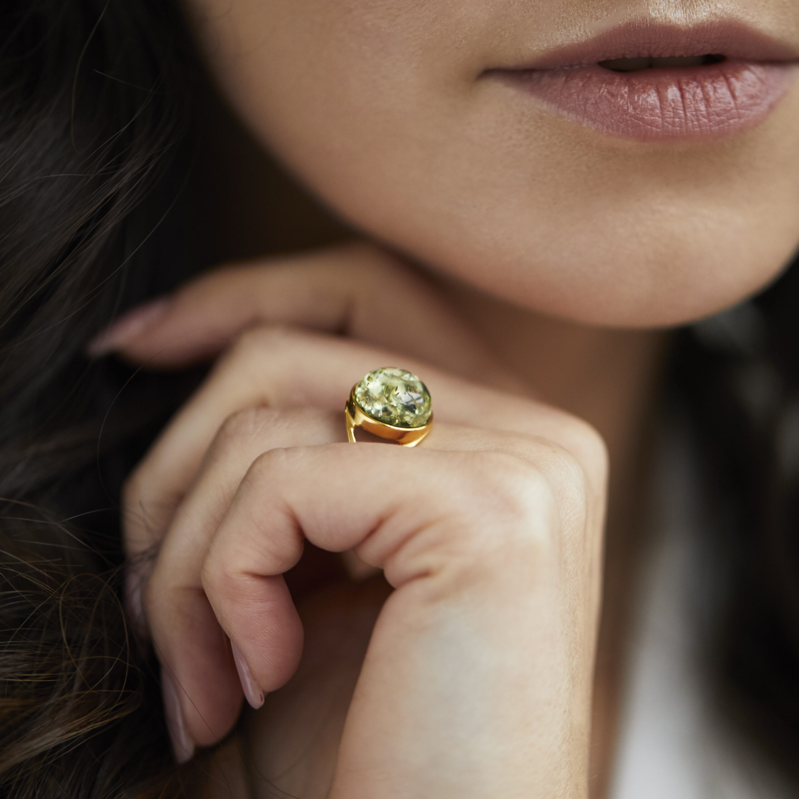 Emma gold ring with green amber