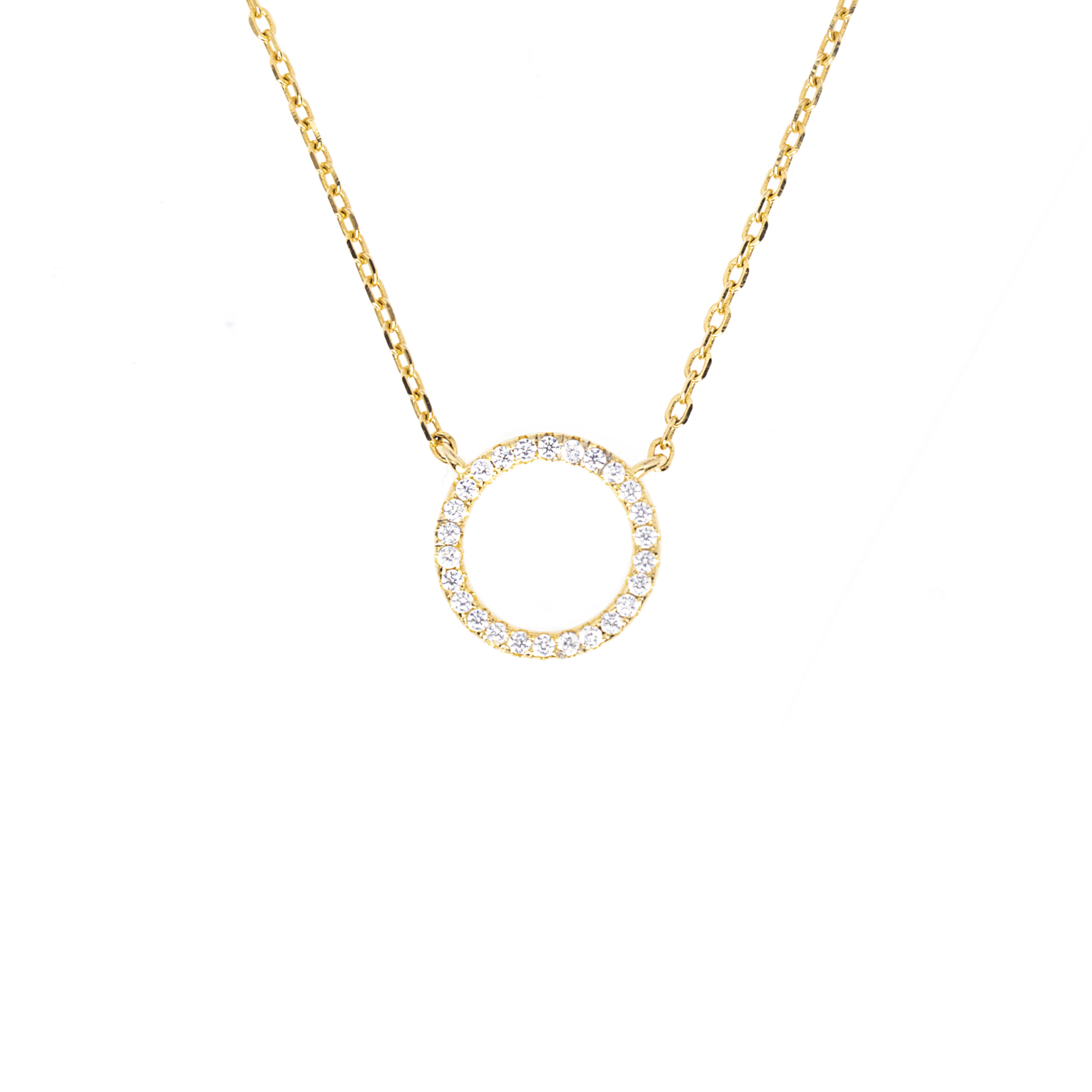 Pave circle gold necklace