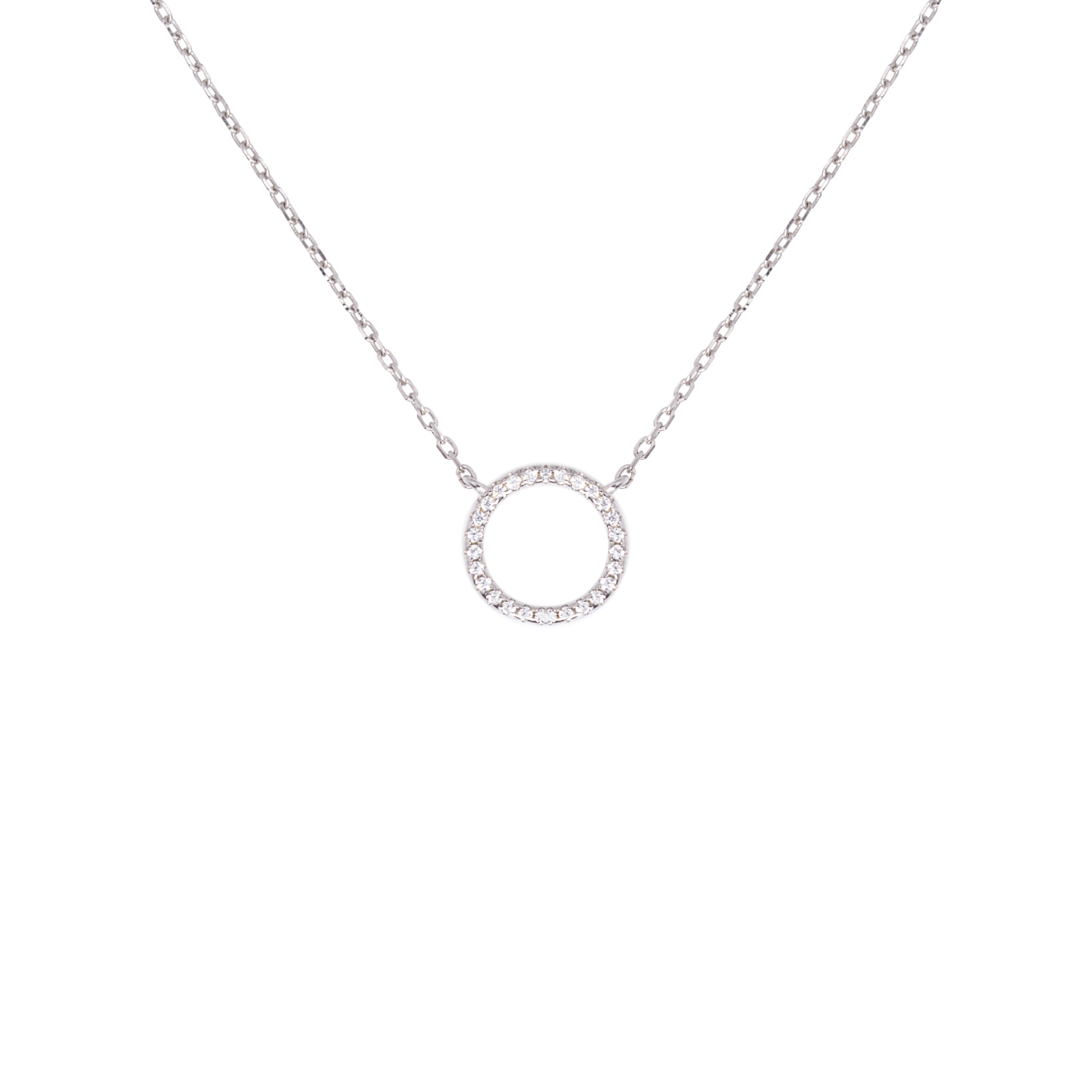 Pave circle silver necklace