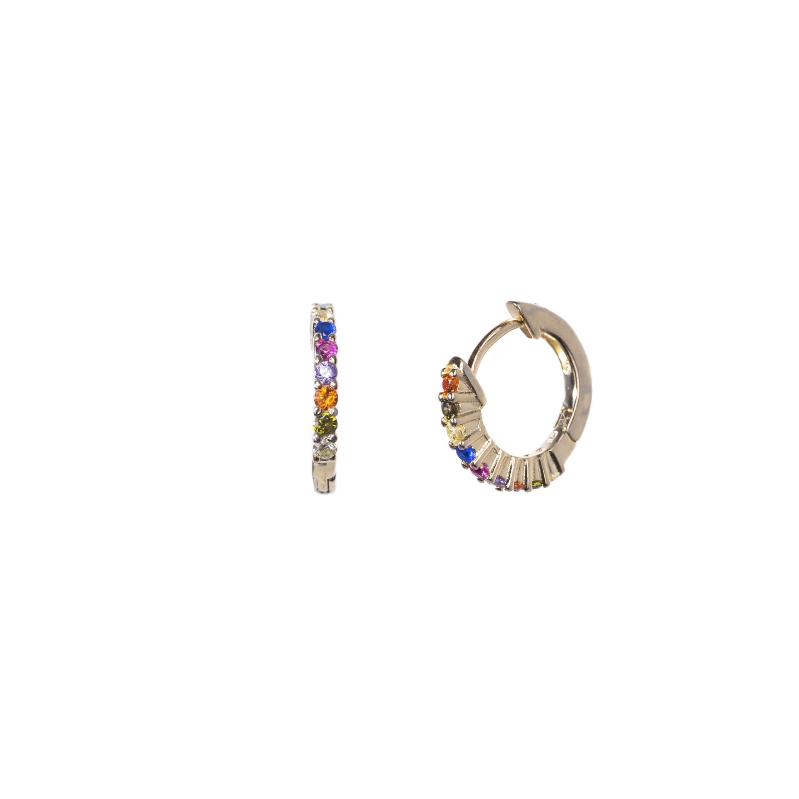 Rainbow 12mm gold hoop earrings